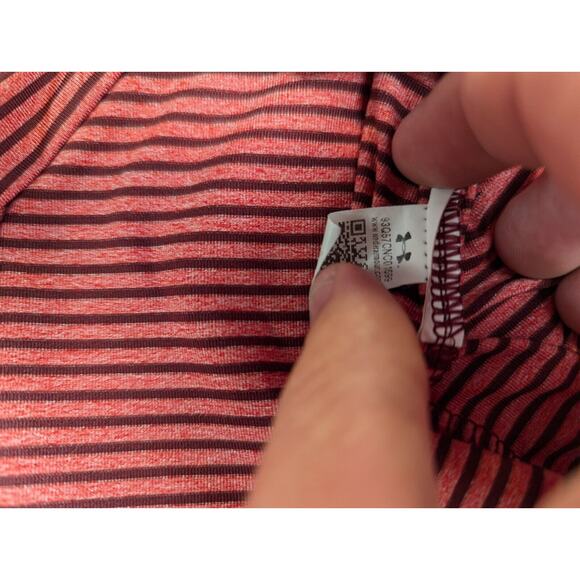 Under Armor Polo Shirt Medium Men's Pink Striped Heat Gear Loose Short Sleeve - Picture 8 of 9